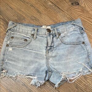 Free People Light Wash Frayed Denim Shorts 24